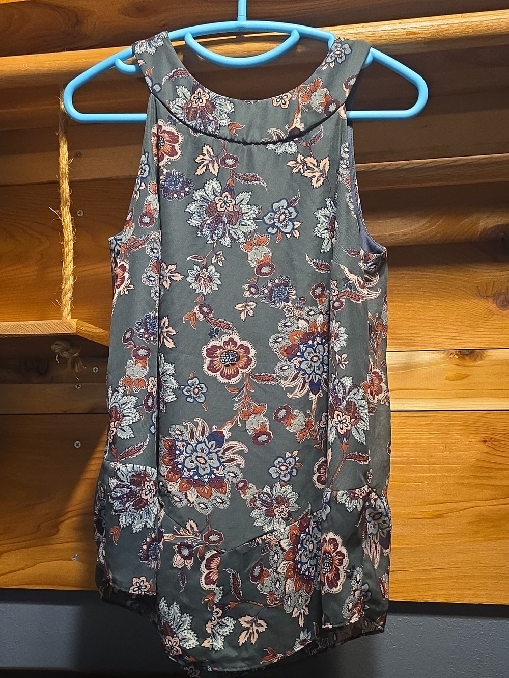 AB Studio Floral Sleeveless Blouse in Olive and Rust